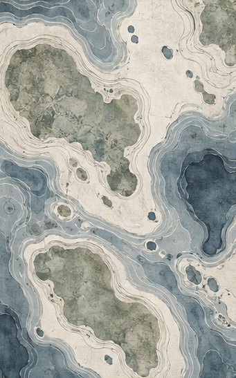 Archipel wallcovering concept: abstract island forms and underwater contours