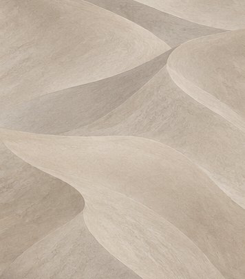 Dune wallcovering concept: broad, wind-shaped curves in warm oat and putty