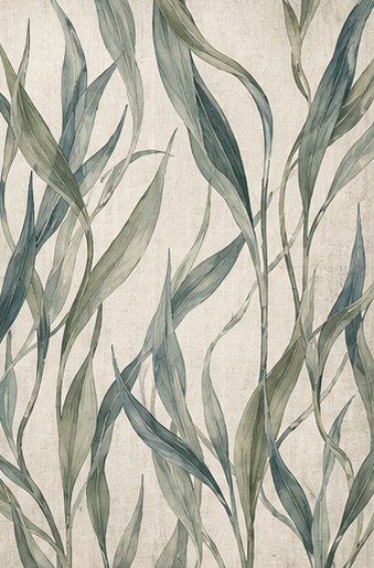 TRAME Posidonia wallcovering concept: flowing sea grass in soft sage on ivory